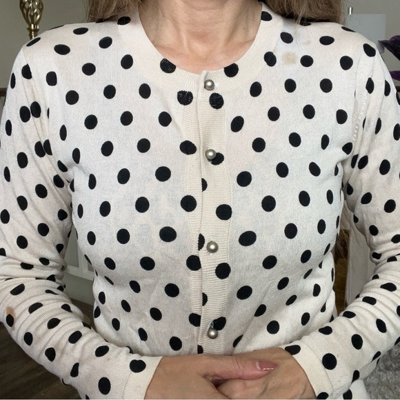 Entracte Vtg Silk Cashmere Polka Dot Crewneck Fitted Button Up Knit Cardigan M - Picture 2 of 16
